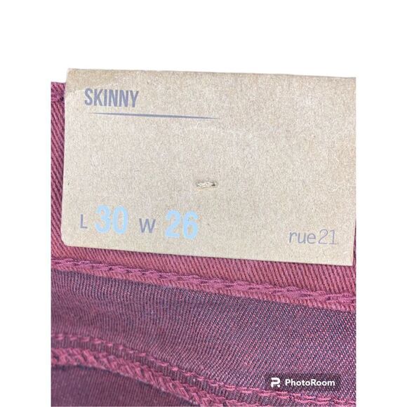 Carbon Mens Red Tapered Leg 5 Pockets Stretch Cotton Denim Skinny Jeans L30 W26 - Picture 4 of 4